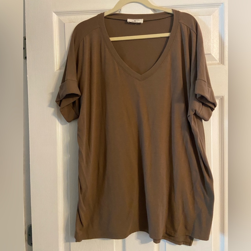 Zenana Brown V-Neck Top with Matching Shorts - 2X